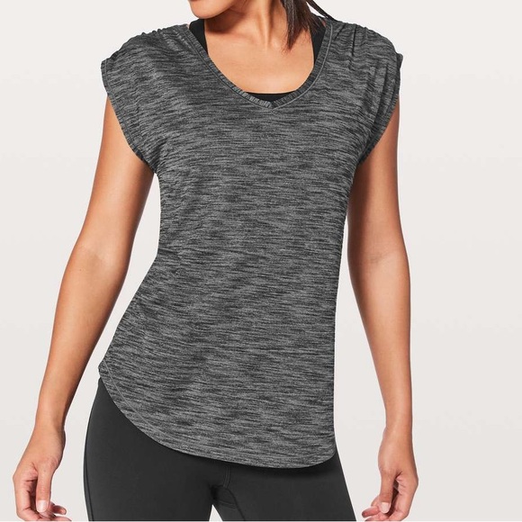 lululemon athletica Tops - Lululemon Sweat Times Short Sleeve Heathered Black Tee Size XL